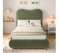 Lit enfant coffre 90x200 avec sommier velours vert, lit une personne avec tête de lit rembourrée et rangement pour garçon fille, ado