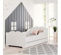 KOBI Lit Enfant Anna Blanc | avec Rangement é Tiroir | 140x70 cm | Lit Petite Fille Lits pour Enfants | avec Un Matelas et Un Cadre | la Chambre Bebe | Lit Simple avec Barriere