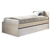 Lit enfant couchage 90X190 coloris chêne naturel, blanc avec 2 tiroirs - Longueur 194 x Profondeur 95 x Hauteur 67 cm