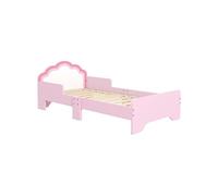 Lit enfant design girly motif nuage - sommier à lattes inclus - MDF contreplaqué rose blanc