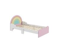Lit enfant design girly motifs arc en ciel, nuages - sommier à lattes inclus - MDF contreplaqué rose blanc