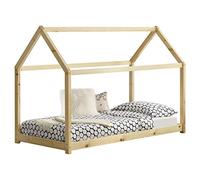 Lit Enfant Design Maison Cadre Structure Lit Bois Blanc Cabane 206 x 98 x 142 cm Couleur Bois Naturel