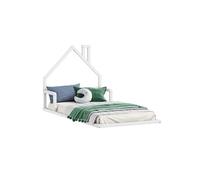IDIMEX Lit Enfant ELOA au Sol 90x190 cm de Type Montessori, tête de lit en Forme de Maison, en Bois Massif lasuré Blanc