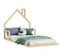 Lit enfant ELOA au sol 90x190 cm de type Montessori, tête de lit en forme de maison, en bois massif naturel Naturel G