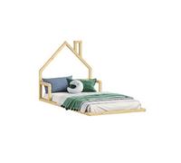 Lit enfant ELOA au sol 90x190 cm de type Montessori, tête de lit en forme de maison, en bois massif naturel