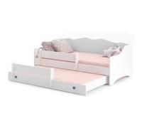 Lit enfant Emma Blanc + gigogne 160x80 cm avec matelas Gris G
