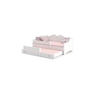Lit Gigogne Enfants 160x80 + 2 Matelas + 2 Sommiers + Barriere De Securite Blanc