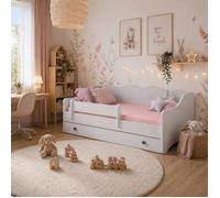 Lit enfant EMMA WHITE avec barrière et tiroir 160x80 - avec matelas
