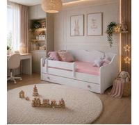 Lit enfant EMMA WHITE avec barrière et tiroir 160x80 - avec matelas