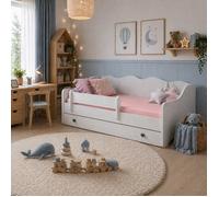 Lit enfant EMMA WHITE avec barrière et tiroir 180x80 - avec matelas