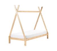 Lit Enfant en Bois de Pin 90 x 200 cm en Forme de Tipi Cadre à Lattes Bois Clair