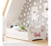 Lit enfant en forme de chat ""Pink Cat"" 160x80 cm + sommier + matelas + tiroir