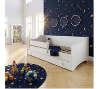 KOBI Lit Enfant ERYK 180x80 avec Tiroir et Barrière Blanc Poignée Noire