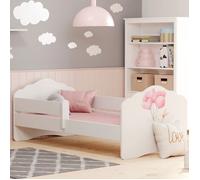Lit enfant Fala 140x70 avec barrière, matelas et sommier, avec motif de petit lapin