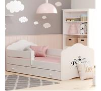 Lit enfant FALA 140x70 avec barrière, matelas, sommier et tiroir - avec l’inscription ""Princesse endormie""