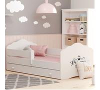 Lit enfant FALA 160x80 avec barrière, matelas, sommier et tiroir - avec l’inscription ""Princesse endormie""