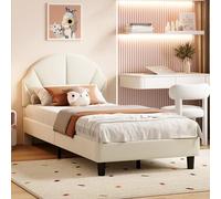 Lit Enfant Fille 90x200, Lit Simple Rembourré avec Sommier à Lattes et tête de Lits réglable, Lits Une Personne pour Fille Enfants et Adolescents, Velours, sans Matelas