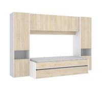 Lit enfant Pegane Lit enfant gigogne 90 x 190 cm coloris blanc /chene + armoire - Longueur 302 x Hauteur 203 x Profondeur 97 cm --