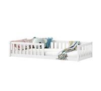 IDIMEX Lit Enfant Gustavo lit au Sol 90x190 cm d'inspiration Montessori, avec barrières de Protection, en pin Massif lasuré Blanc