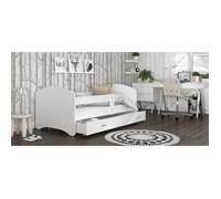 Lit Enfant Happy 80x160 Blanc Livré avec sommiers, tiroir et matelas en mousse de 7cm