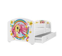 Lit Enfant Happy 80x160 Pony Blanc Livré avec sommiers, tiroir et matelas en mousse de 7cm