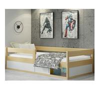 Lit Enfant Hugo 80x160 avec sommier à Lattes et Espace de rangement sous Le lit Fonctionnel Lit Simple,Montessori (Pin+blanc)