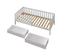 Sunny Isa Lit 1 Place Avec 2 Tiroirs De Rangement, Blanc, En Bois | Sans Matelas - Lit Avec Barrière De Sécurité - 206 X 98 Cm | Pour Matelas : 90 X 200 Cm.