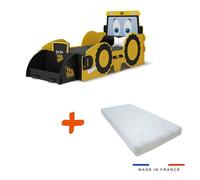 Lit Enfant - JCB - 1 place - Jaune - Inclus Matelas et Sommier