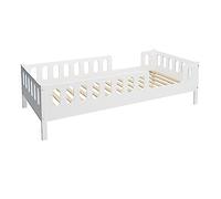 Lit Enfant Lars 90x200 cm Blanc, Barriere de securite Amovible, Lit d'adolescent Transformable en lit Junior, Design Montessori, 2 entrées, Bois Massif, sommier à Lattes Inclus
