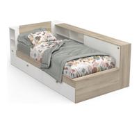 Demeyere Lit 90x190/200 Simple avec Rangement 2 Porte 6 Niches 2 tiroirs - Blanc Mat & Chêne Clair 119,2 x 229,4 x 87,7 cm