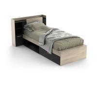 Lit enfant LIFE - 90x190/200 - Rangements - Décor Chêne et noir - DEMEYERE - Fabriqué en France
