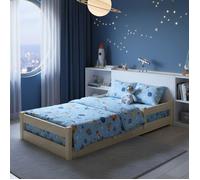 Lit Enfant LILA 180x80 cm - Bois Naturel, Barrières de Sécurité, Structure Basse
