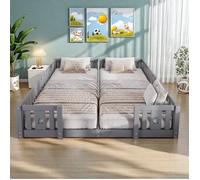 Lit enfant,Lit de Sol 90 x 200 cm,Montessori en Bois de pin Massif,Peut accueillir 2 enfants,Protection Anti-Chute snas Matelas,gris