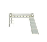 HomeStyle4U Lit mezzanine enfant 90x200 cm Bois massif Échelle et toboggan alternables Blanc
