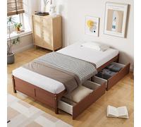 Lit Enfant, Lits Plats, Lits en Bois, Couleurs Bois Vintage, Deux tiroirs avec roulettes, Adolescents et Adultes, Cadre en pin, sommiers à Lattes Robustes, pin+MDF, Ro