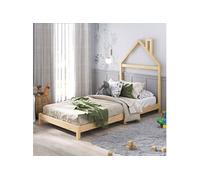 IDIMEX Lit Enfant LIZ tête de lit en Forme de Maison, Lit au Sol Montessori, pour Couchage 90 x 190 cm Bois de pin Massif, Coloris Naturel