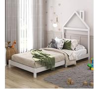 Idimex Lit enfant LIZ - Tête de lit maison lit au sol Montessori 90x200 cm bois de pin massif Blanc