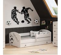 Lit enfant LUK 70x140 avec matelas sommier et tiroir, barrière de sécurité Blanc - football