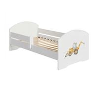 Lit enfant LUK 70x140 cm pour garçon avec sommier et barrière de sécurité - lit enfant motif pelleteuse