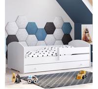 Lit enfant LUK 80x180 avec matelas + sommier + tiroir en blanc