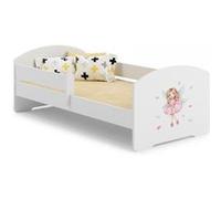 Lit enfant 160x80 cm ""fille aux ailes"" + sommier + matelas avec barrière de sécurité