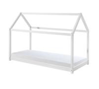 Lit Enfant & Matelas "Cabane" 90x200cm Blanc Blanc G