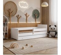 KOBI Lit Enfant MAX Blanc 140x70 avec Tiroir et Barrière