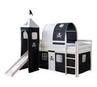 Homestyle4u Lit mezzanine pour enfant Pirate blanc avec tour toboggan