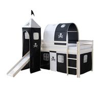 Homestyle4u Lit mezzanine pour enfant Pirate blanc avec tour toboggan