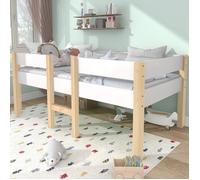 Lit enfant mezzanine mi-haut blanc 90×200 cm avec sommier inclus, barrière anti-chute, structure solide