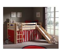 Lit enfant mezzanine toboggan nature Chucky - PINO - Bois massif - 180x200 cm - Gris