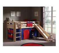 Vipack PINO Lit Compact avec Toboggan Pin Massif Nature + Rideau de lit Domino