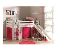 Lit enfant mezzanine toboggan PINO - Vipack - Blanc - Housse Pink Flower - Normes EN747-1&2