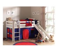 Lit enfant mezzanine toboggan - Vipack - PINO - Blanc - Pin Massif - Housse Domino
